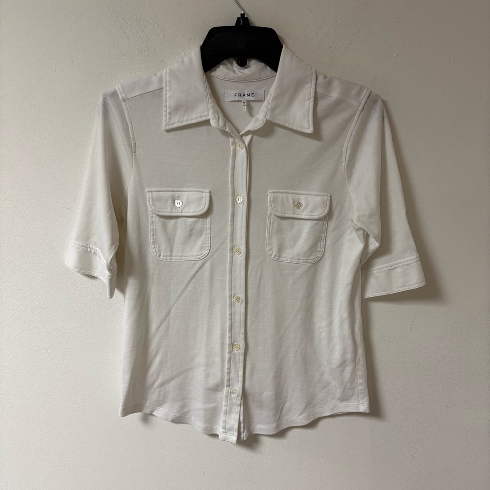 Frame Womens White Patch Pocket Utility Shirt Pima Cotton Small/P - Picture 5 of 12